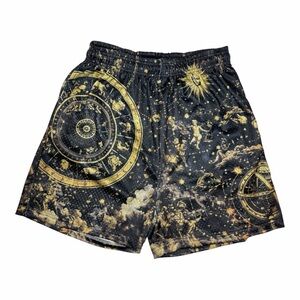 Asylum Men's Black and Gold Celestial Print Shorts